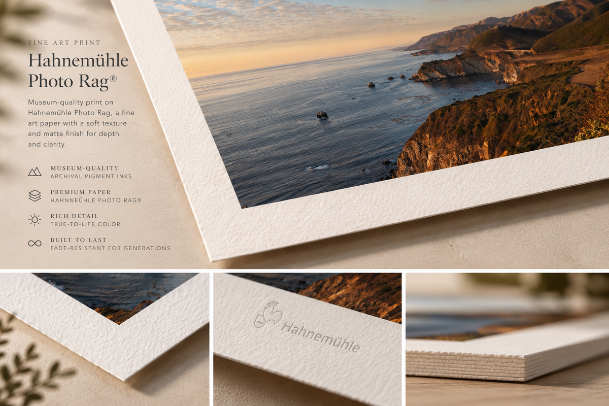 Coastline fine art print presentation highlighting Hahnemühle Photo Rag